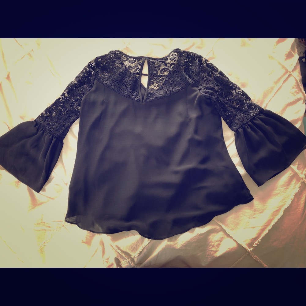 Black lace sleeve and collar blouse